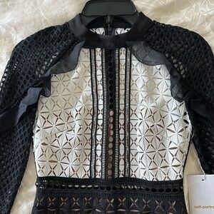 Self-Portrait Monochrome Geometric Lace Dress